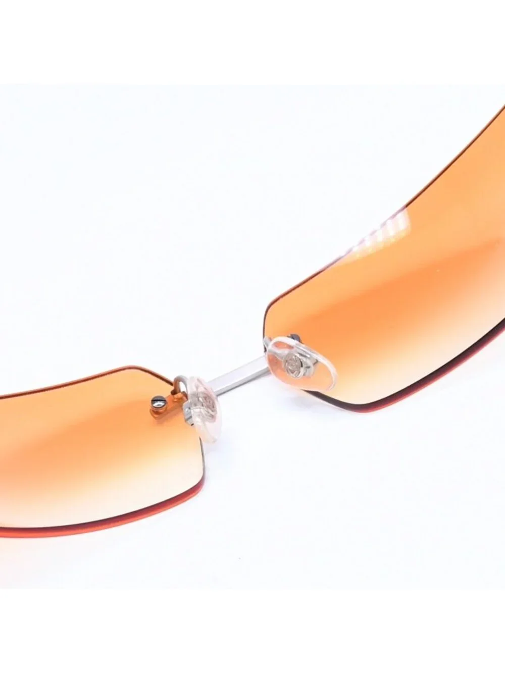 Chanel Rimless Sunglasses Orange Gradient Lens Rhinestone CC Logo Silver Eyewear